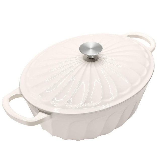 NSIRONS Enameled Oval Dutch Oven Pot with Lid, 7 QT Cast Iron Dutch Oven with Dual Handles for Bread Baking, Cooking, Frying, Non-stick Enamel Coated Oven (White)