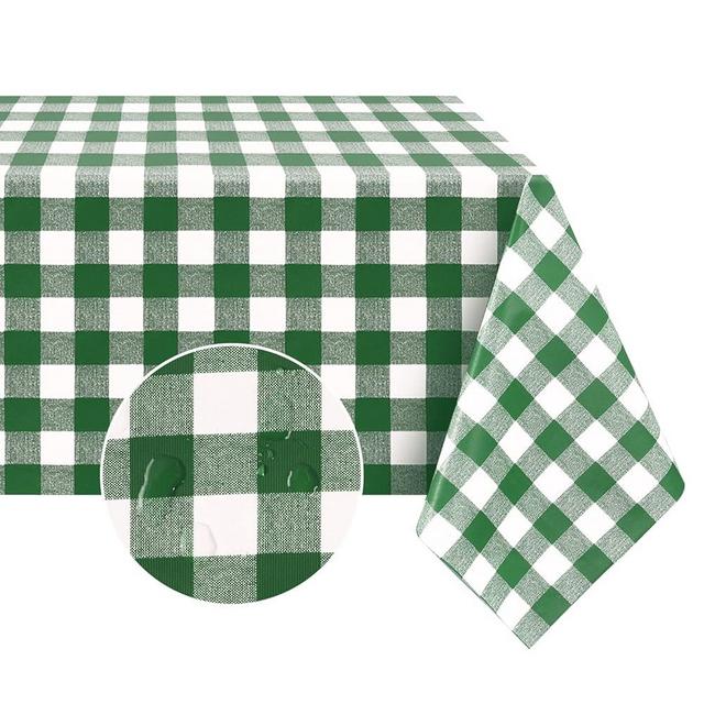 Romanstile Rectangle Vinyl Tablecloth, 100% Waterproof Buffalo Gingham Plastic Table Cloth, Heavy Duty Wipeable Checkered Table Covers for Outdoor, Camping, Picnic, Patio - 52 x 70, Green and White