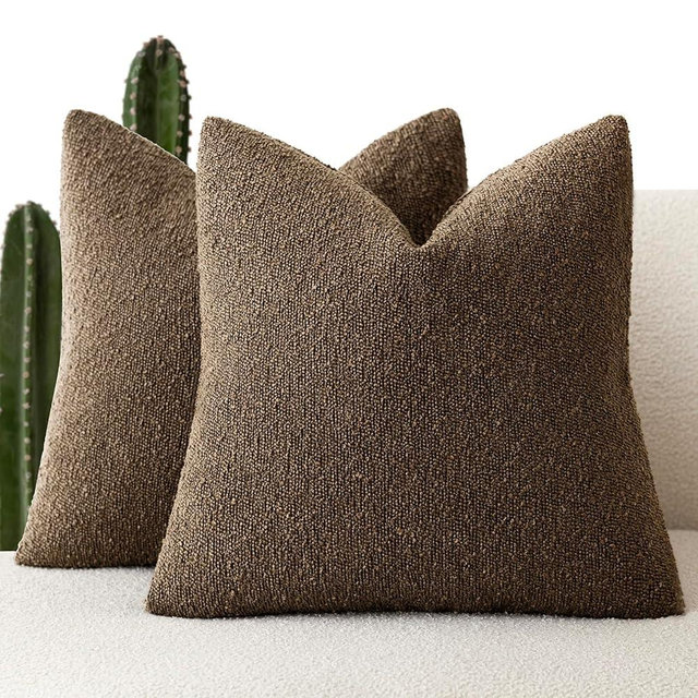 Foindtower Set of 2, Decorative Textured Boucle Throw Pillow Covers Accent Solid Pillow Cases Neutral Soft Couch Cushion Case for Chair Sofa Bedroom Living Room Home Decor 26x26 Inch Chocolate