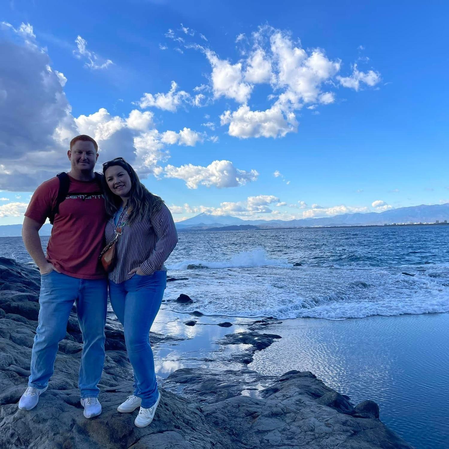 Enoshima island with Mt. Fuji behind us