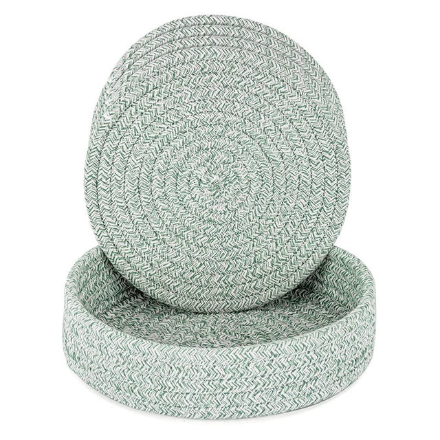 Pot Holders Trivets Set 4 Pcs and Kitchen Storage Basket 1 Pack, Cotton Trivet Mat for Hot Pots and Pans, Potholders for Hot Dishes, Table Countertop Protector Hot Pads Heat Resistant (Green)