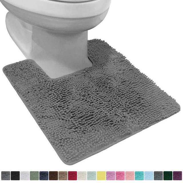 Gorilla Grip Original Shaggy Chenille Square U-Shape Contoured Mat for Base of Toilet, 22.5x19.5 Size, Machine Wash and Dry, Soft Plush Absorbent Contour Carpet Mats for Bathroom Toilets, Gray