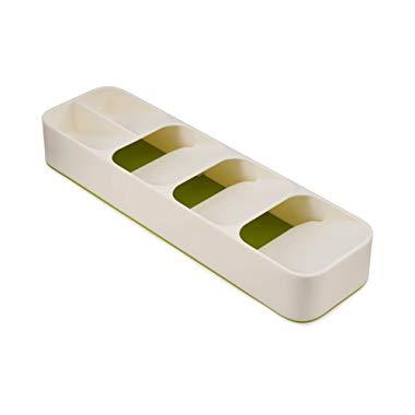 Joseph Joseph 85141 DrawerStore Kitchen Drawer Organizer Tray for Cutlery Silverware, White/Green