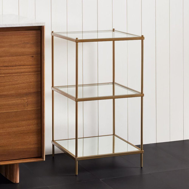 Terrace Collection Bath Floor Storage, Glass/Antique Brass
