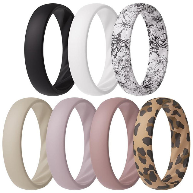 ThunderFit Women’s Silicone Wedding Rings – 5.5mm Wide, 2mm Thick Bridal Set of 7, Rubber Engagement Bands