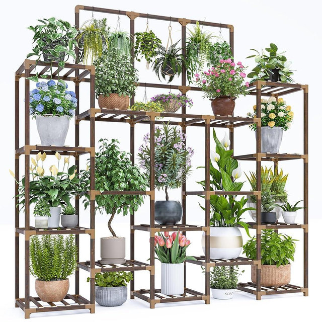 EnHomee Plant Stand Indoor Tall Plant Stand Outdoor Large Wood Plant Shelf Indoor for 22 Pots Plants,4-tiers Plant Holder for Patio Living Room Gardening Balcony, 55.9" Wx63.1 Hx11.78 D