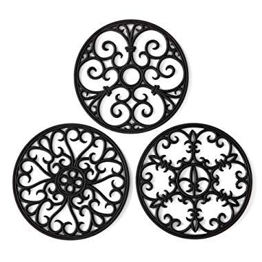 Silicone Trivet Mat - Hot Pot Holder Hot Pads for Table & Countertop - Teapot Trivet Kitchen Trivets - Non-Slip & Heat Resistant Modern Kitchen Hot Pads for Pots & Hot Dish Black Trivet Set of 3