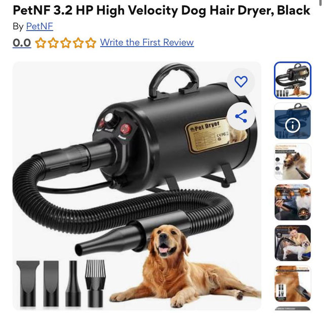 PetNF 3.2 HP High Velocity Dog Hair Dryer, Black