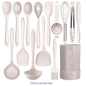 AOTHOD Silicone Cooking Utensils Set - 446°F Heat Resistant Kitchen Utensils,Turner Tongs,Spatula,Spoon,Brush,Whisk,Kitchen Utensil Gadgets Tools Set for Nonstick Cookware,Dishwasher Safe (BPA Free)