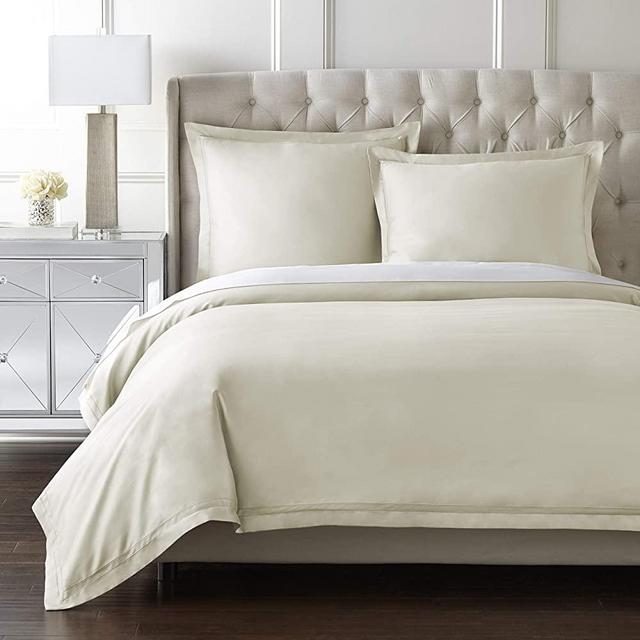 Luxury Duvet Cover Set | 100% Certified Egyptian Cotton | Cool, Breathable, Ultra Soft | Double Hem-Stitched | Sateen Weave | Hidden Zipper Closure | Comforter Cover and 2 Pillow Shams (Ivory, King)
