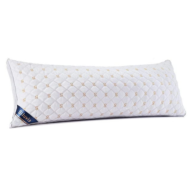 Siluvia Body Pillow for Adults-Premium Adjustable Loft Quilted Body Pillows - Hypoallergenic Fluffy Pillow - Quality Plush Pillow - Down Alternative Pillow(White-LightGray, 21”x54“)