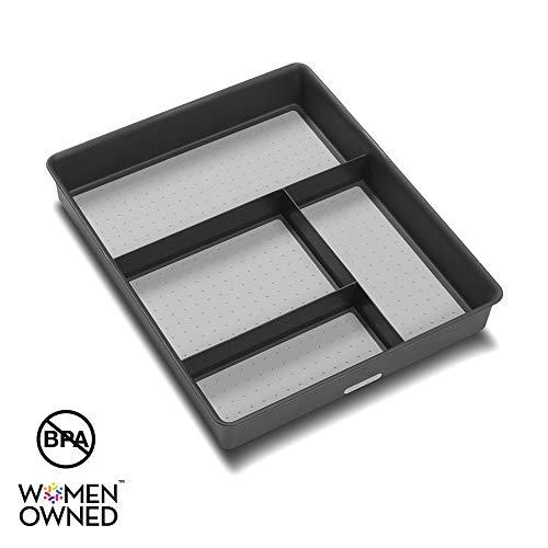 madesmart Basic Gadget Tray Organizer - Granite | BASIC COLLECTION | 4-Compartments | Multi-Purpose Storage | Soft-grip lining and Non-slip Rubber Feet | Easy to Clean | Durable | BPA-Free