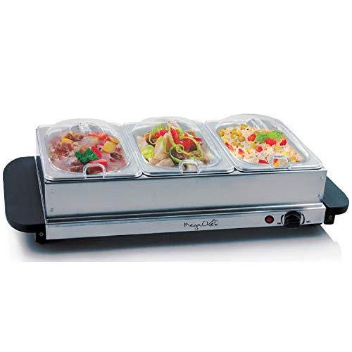 MegaChef Buffet Server & Food Warmer With 3 Removable Sectional Trays, Heated Warming Tray and Removable Tray Frame