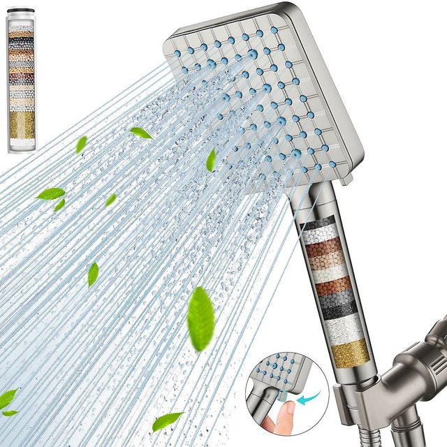 Cobbe Filtered Shower Head with Handheld, High Pressure 6 Spray Mode Showerhead with Filters, Water Softener Filters Beads for Hard Water - Remove Chlorine - Reduces Dry Itchy Skin, Brushed Nickel