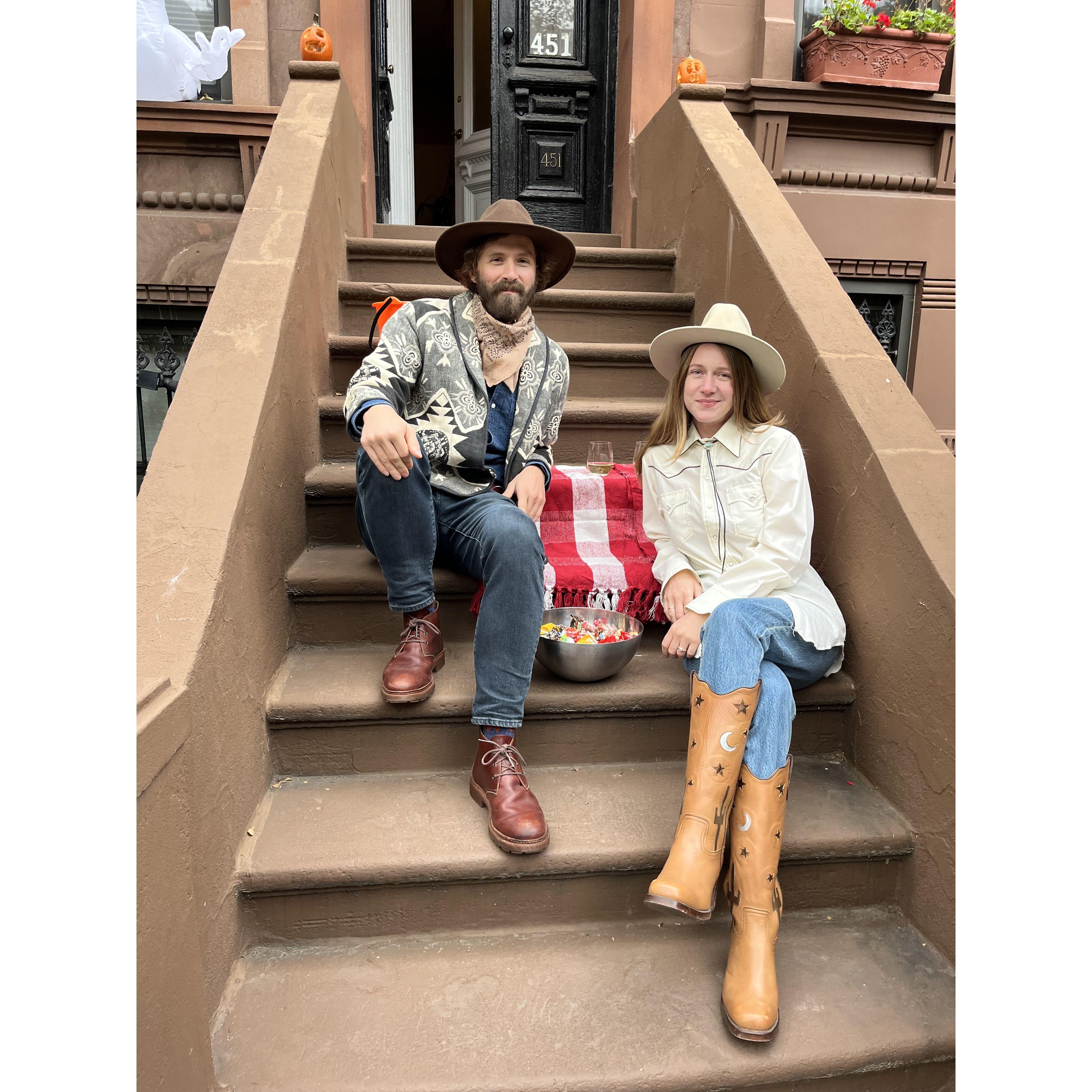 Passing candy out on our beloved stoop