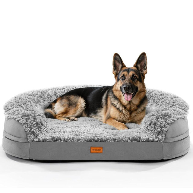 iweepet Dog Beds for Jumbo Dogs, 47.5"x35"x7.6", Removable and Washable Cover, Raised Reboundable Edges, Non Slip Bottom, Extra Big Size, Orthopedic Oval Memory Foam Pet Bedding, Indoor