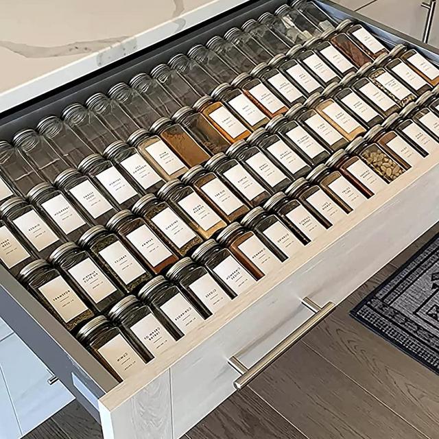 Spice Drawer Organizer, 4 Tiers 2 Set Clear Acrylic in Drawer Seasoning Jars Tray, Kitchen Cupboard/Cabinets Small Bottles Jars Rack, Expandable From 13 to 26 inch (Jars not included)