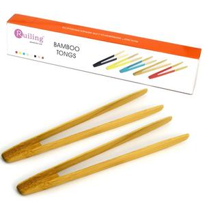 Pro Bamboo Kitchen - RuiLing Long Grip 2-Pack 9.5-Inch Natural Bamboo Kitchen Tongs Toast Tongs.