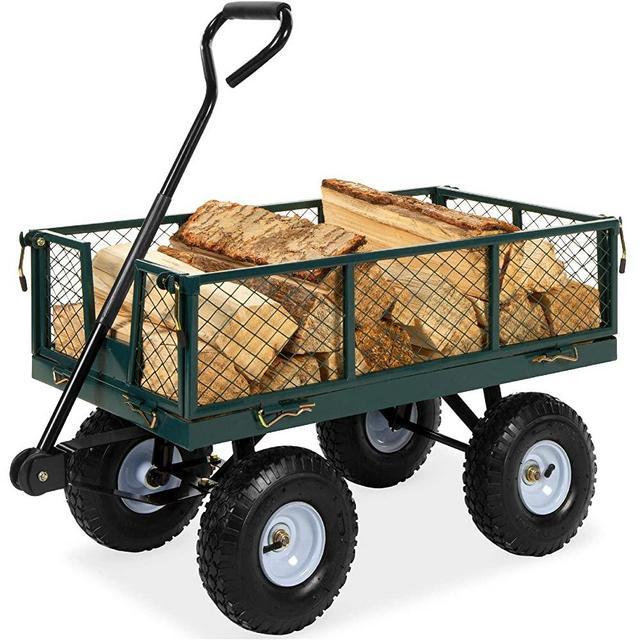 Best Choice Products Heavy-Duty Steel Garden Wagon Lawn Utility Cart w/ 400-pound Capacity, Removable Sides, Long Handle, and 10-Inch Tires, Green