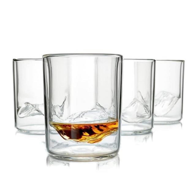 Whiskey Peaks Iconic Mountain Bar Glasses, 11.5 oz Capacity, Lead-Free Crystal, Rockies, Set of 4