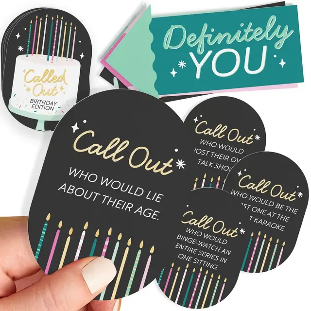 Big Dot of Happiness Called Out Birthday Card Game, Birthday Party Game, Fun Party Card Games, Happy Birthday Card Games, 32 Cards and 10 Arrows