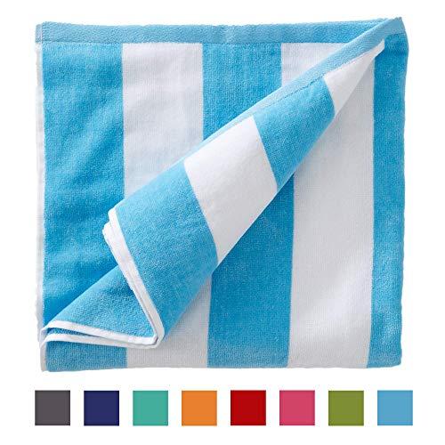 Great Bay Home Oversized Plush Velour 100% Cotton Beach Towel. Cabana Stripe Pool Towel for Adults. (Air Blue, 40" x 70")