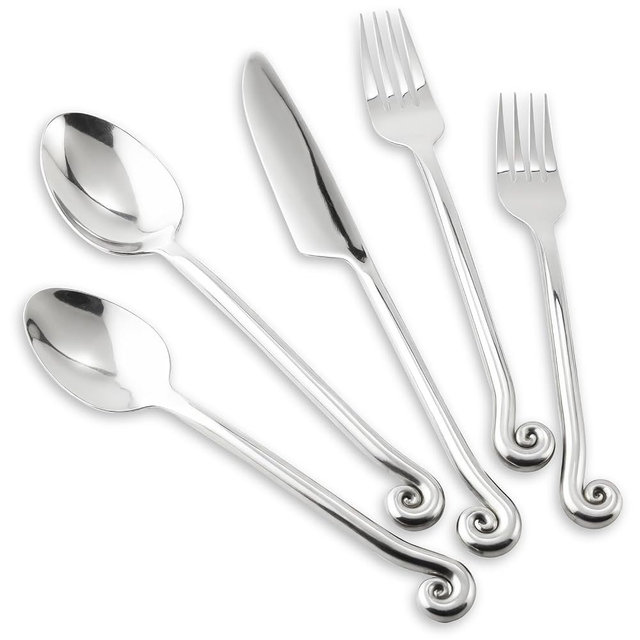 Kelenfer 18/10 Stainless Steel Flatware, Silverware Set Combo with Musical Note Tail Design, Dishwasher Safe, 60-Piece Cutlery Service for 12, Daily Use & Dinner Party