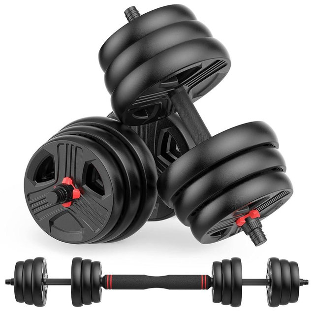 UKEEP Adjustable Dumbbells, 20/30/40/55/60/70/80/90lbs Free Weights Dumbbells Convertible 2 or 3 in 1 Set Used as Barbell, Kettlebells, A Pair of Lightweight for Home Gym