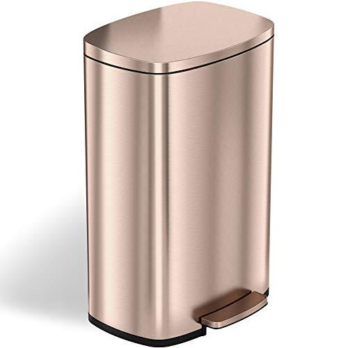 iTouchless SoftStep 13.2 Gallon Stainless Steel Step Trash Can with Odor Control System, 50 Liter Pedal Garbage Bin for Kitchen, Office, Home - Silent and Gentle Open and Close, Rose Gold