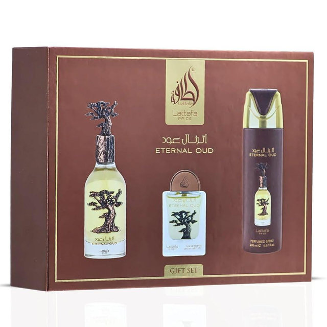 Lattafa Pride Eternal Oud 3-Piece Luxury Perfume Gift Set for Men & Women - Luxe Arabian Perfume | Lush Fruits, Powdery Florals & Smoky Oud | Opulent, Long-Lasting & Unisex Fragrance (Gift Set)