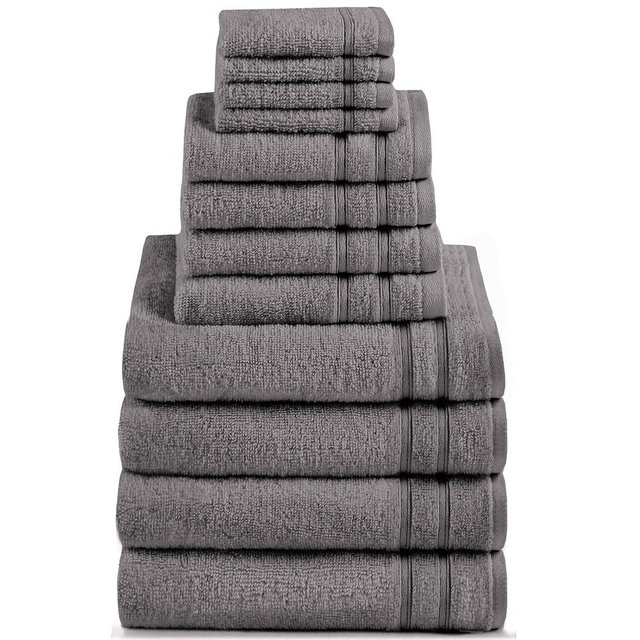 Comfort Spaces Bathroom Towel Set of 12 Piece Luxury Bath Towel Set 4 Hand Towel for Bathroom 4 Washcloth 4 Large Bath Towel Sets 100% Cotton Quick Dry Towel Zero Twist Soft Lightweight Dark Grey