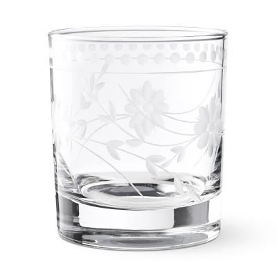 Vintage Etched Double Old-Fashioned Glasses