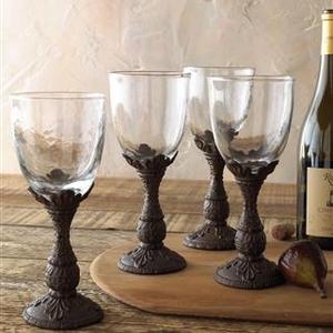 GG COLLECTION Provencial Set of 4 12oz Wine Glasses With Metal Base
