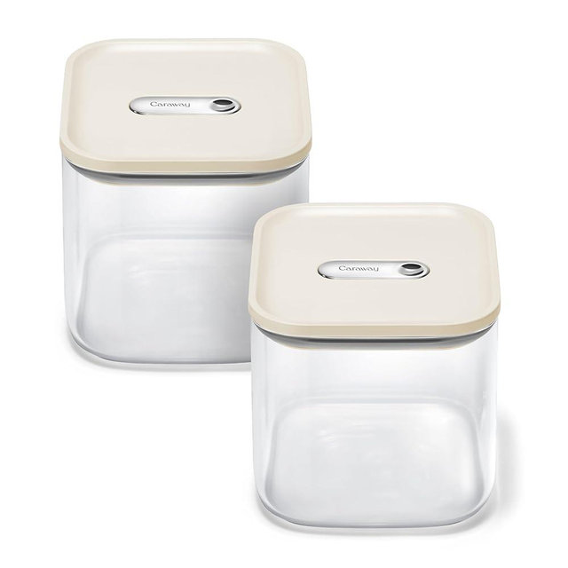 Caraway 2.5qt Glass Airtight Food Storage Containers with Lids - Non-Toxic, BPA-Free Kitchen Storage Container - Stackable, Space-Saving Airtight Containers for Pantry, Dry Goods - 2 Pack - Cream
