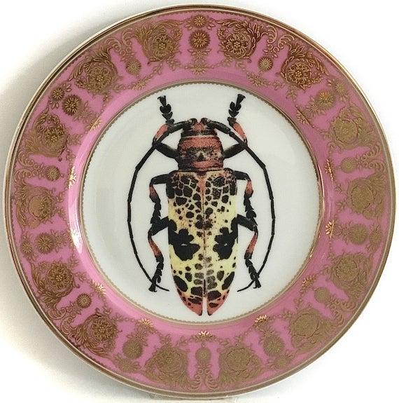 Gorgeous Pink and Gold Insect Plate / Bug Plate, Various Sizes. Foodsafe, Extremely Durable
