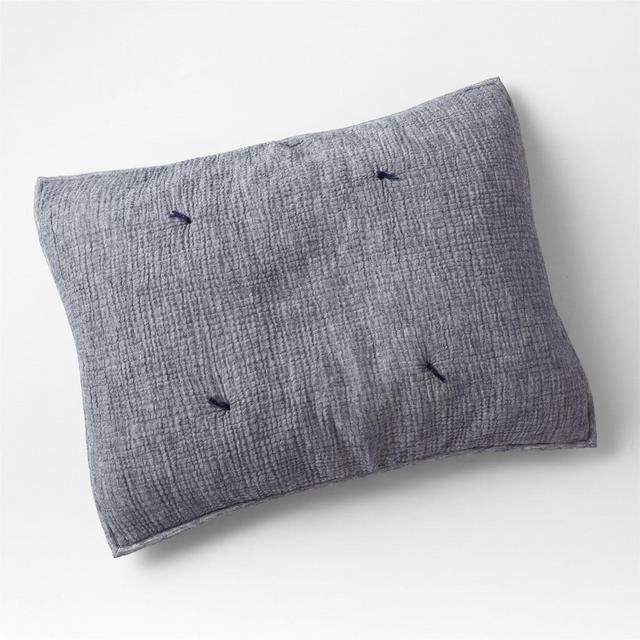 Aire Crinkle Organic Cotton Linen Blend Deep Indigo Standard Pillow Sham