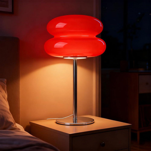 xiaojuande Bedroom Mushroom lamp, Medieval Modern Bedside Table lamp, dimmable Retro Egg Tart Headlight, Unique Home Mushroom Decoration Aesthetic Lovely Living Room Desk lamp (Red)