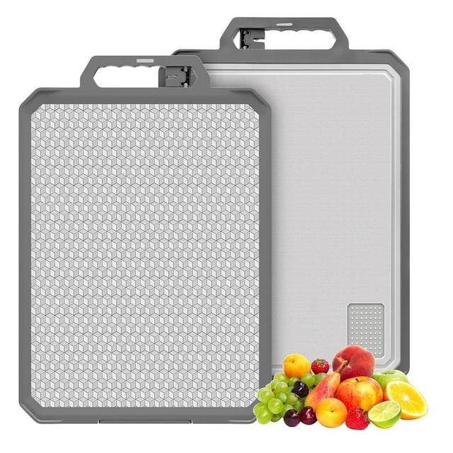 Titanium Cutting Board, Double Sided Non Toxic Chopping Board for Kitchen, Food Grade, Scratch Resistant Mesh Design, 17.2"*12" Large Size (1 side Titanium,1 side Wheat Straw PP)