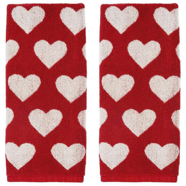 Leisofter Valentines Day Hand Towels for Bathroom(2-Pack, 13" x 29"),Decorative Towels for Drying, Cleaning, Cooking, Holiday (Hearts)