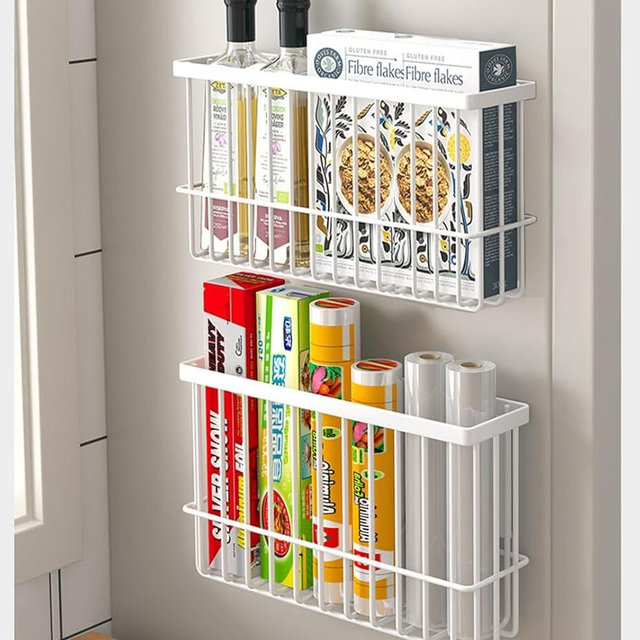 EigPluy 2 Piece Kitchen Cabinet Door Storage Box,Self Adhesive Wall Mounted Storage Boxes,Wardrobe/Bathroom/Refrigerator Small Items Organizer Storage Box (White)