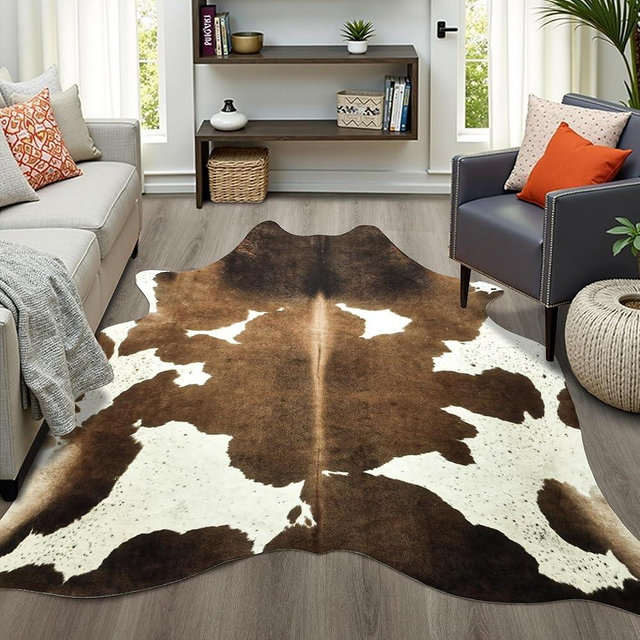 Easycozy Faux Cowhide Cow Print Rug: 6.2 x 7 Western Decor Faux Cowhide, Thickened Cow Print for Bedroom, Living Room, Home Office Decor