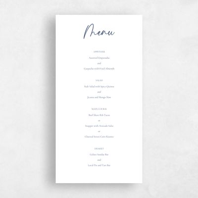 Navy, Blue Wedding Menu - Santorini Letterpress