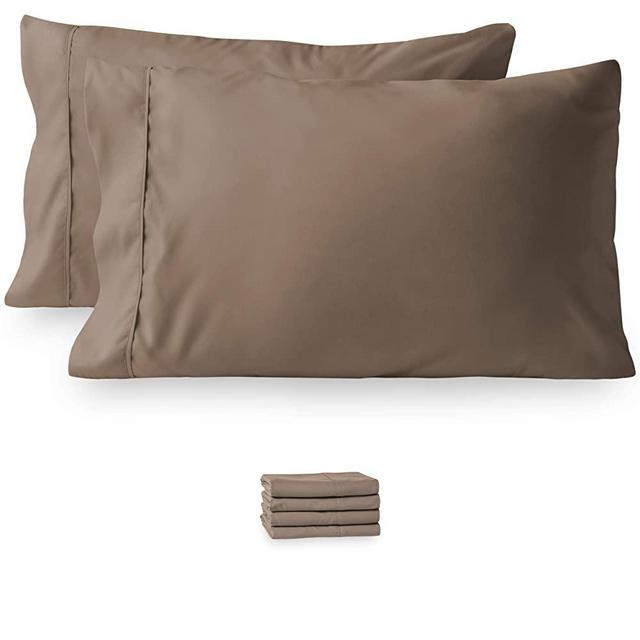 Bare Home 4 Kids Pillowcases - Premium 1800 Ultra-Soft Collection - Bulk Pack - Double Brushed - Hypoallergenic - Wrinkle Resistant - Easy Care (Standard - 4 Pack, Taupe)