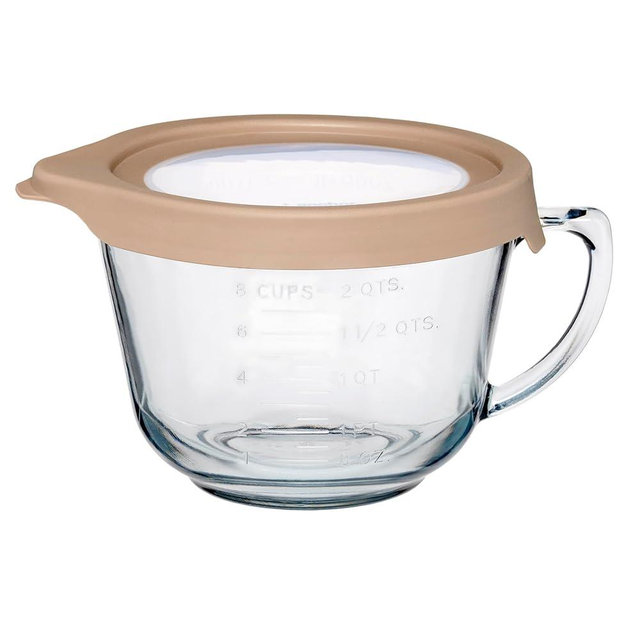Anchor Hocking Batter Bowl, 2 Quart Glass Mixing Bowl with TrueFit Lid
