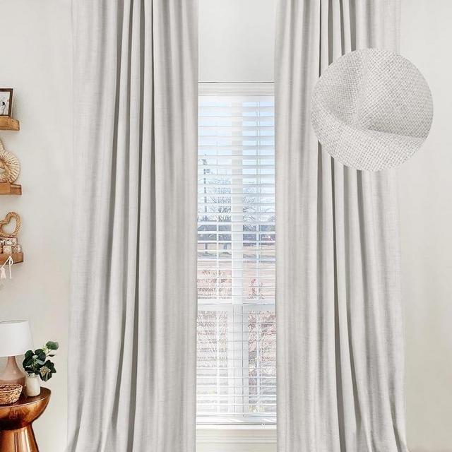 100% Blackout Shield Linen Blackout Curtains for Bedroom 96 Inches Long,Back Tab/Rod Pocket Living Room Drapes,Thermal Insulated Textured Blackout Curtains 2 Panels Set,50" W x 96" L,Beige