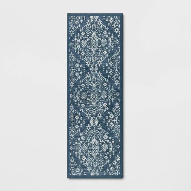 60" x 20" Vintage Print Comfort Kitchen Runner Rug Blue - Threshold™