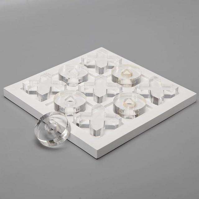 NIKKY HOME Acrylic Tic Tac Toe Wood Board Game Classic Coffee Table Decor Decorative Wooden Travel Game for Family, White