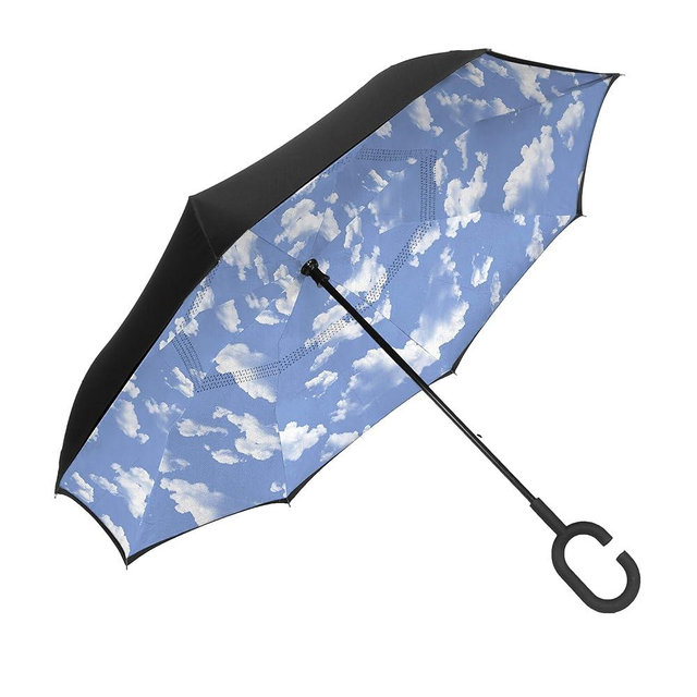 ShedRain Unbelievabrella – Wind & Rainproof Stick Umbrella, Hands-Free C-Shape Handle, Heavy Duty, Double Layered Reverse Canopy with UPF 50+ UV Protection