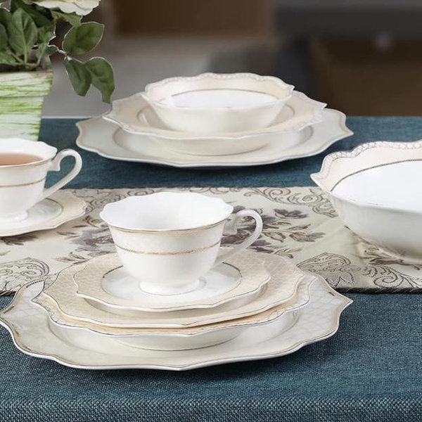 Stylish and Elegant 57 Pieces Bone China Dinnerware Set Service for 8 People - Charlotte, 57 Piece