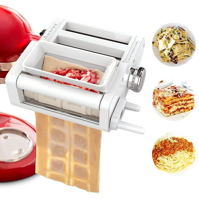 ANTREE 3-1 Ravioli Maker & Pasta Maker Attachment for KitchenAid Stand Mixers included Ravioli Maker, Pasta Sheet Roller and Pasta Spaghetti Cutter Accessories